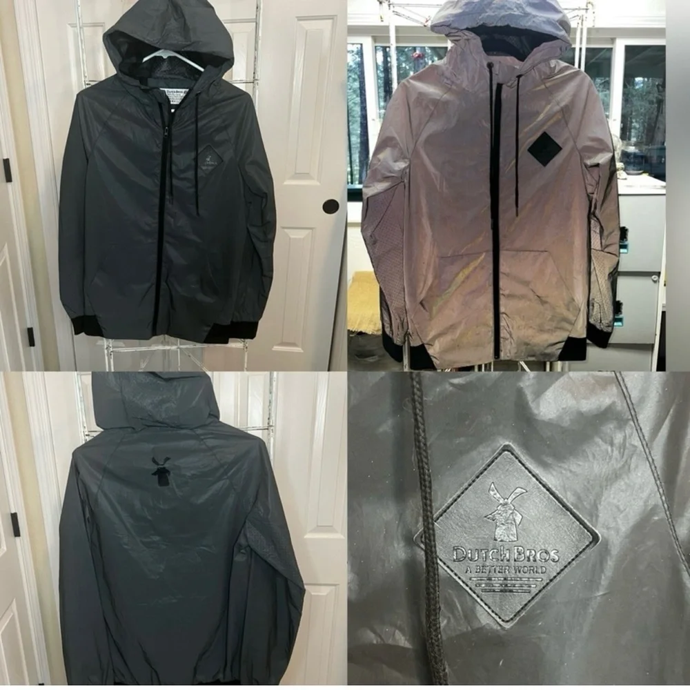 ✌️Dutch Bros Black Reflective Hooded Rain Jacket X-SMALL DB 1992 RARE